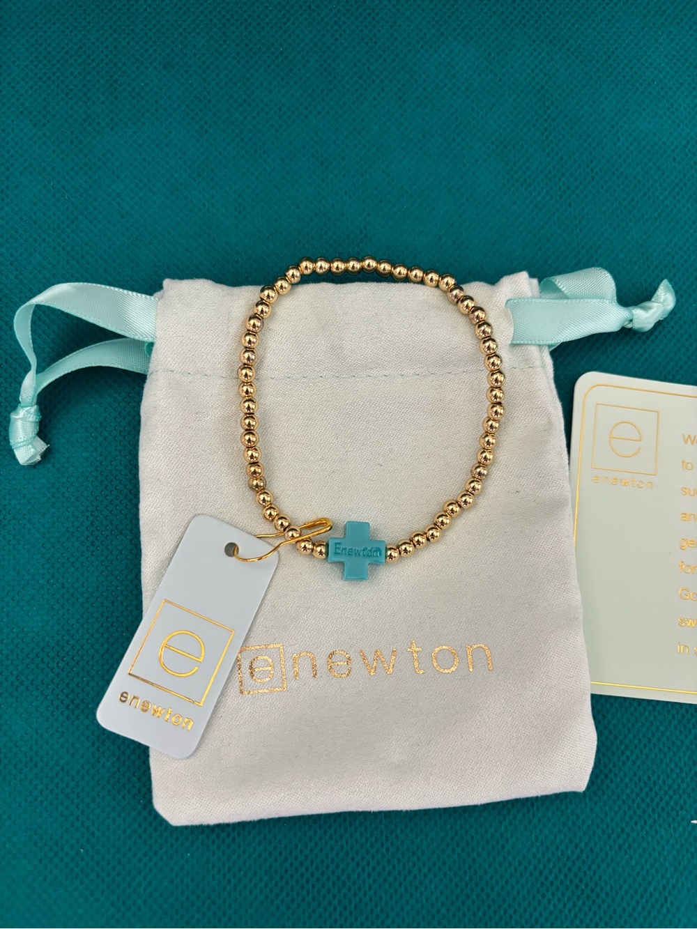 Newton Gold Beaded Bracelet with Turquoise Cross Accent